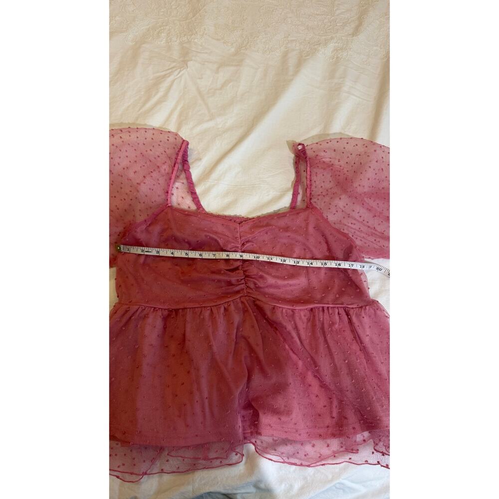 Arula Size A 1X 14/16 Pink Swiss Dot Mesh Puff Sleeve Babydoll Top - Picture 4 of 9